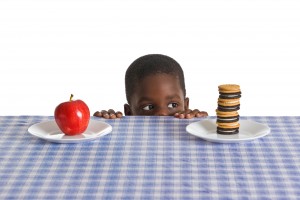 Child with food choices